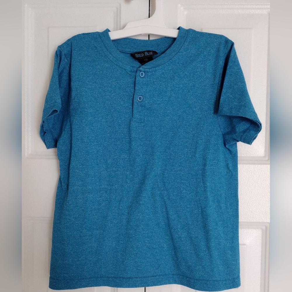 Bold Blue Boys Short Sleeved Henley Tee 7